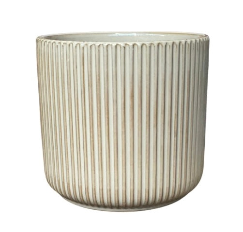 Cream ribbed ceramic pot